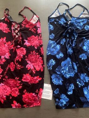 Floral Lace-Up Cami Dress - Red Floral & Blue Floral Options